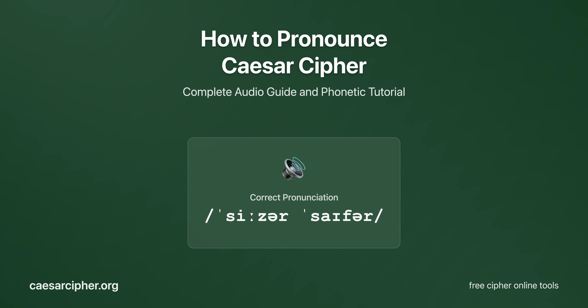 Caesar cipher pronunciation cover showing phonetic symbols, audio guide elements, pronunciation keys, and linguistic reference materials for proper terminology